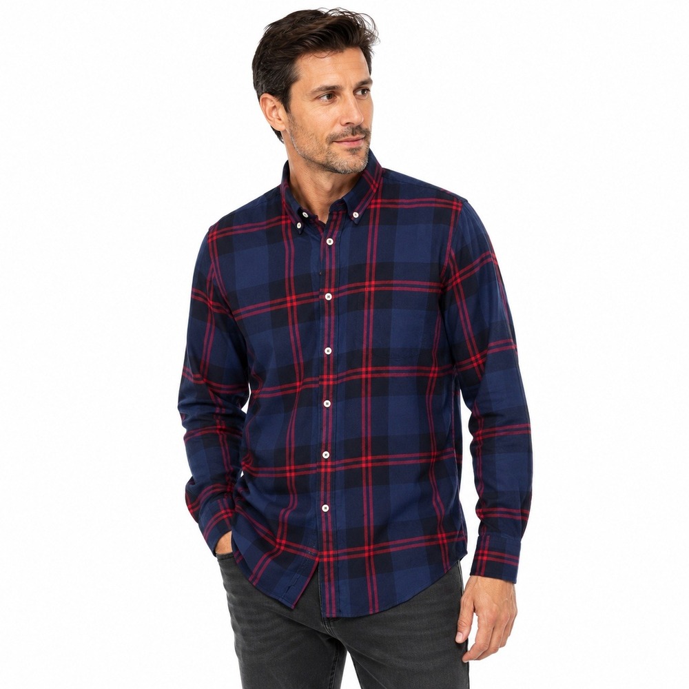 Zara Man Mens Flannel Check Plaid Button Up Shirt XL Red Blue NWT Streetwear